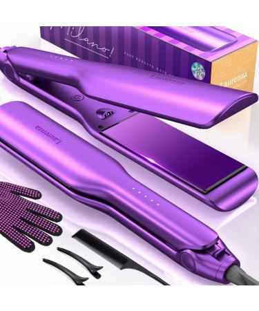 Milano by Laurenza Hair Straightener and Curler 2 in 1, SuperMax Design 8.5 Inch Extra-Large 3D Floating Ceramic Flat Iron, Dual Voltage Straightening Irons with 20 Million cm Anion Outlet (Purple)