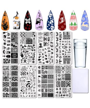 Nail Stamper Kit Nail Stamping Plate Set 8 Pcs Nail Templates With Stamper Scaper Lace animal Owl flower heart Starry sky Constellation rock design Nail Art Plate