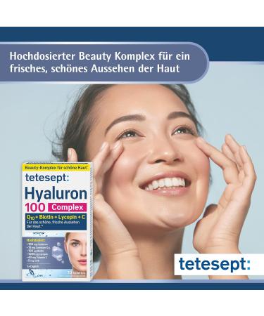 Teteseept Hyaluron 100 Complex | Dietary Supplement with Q10 Biotin Lycopin & Vitamin C | 30 Tablets for Youthful Radiant Skin - Buy Online on GoSupps.com