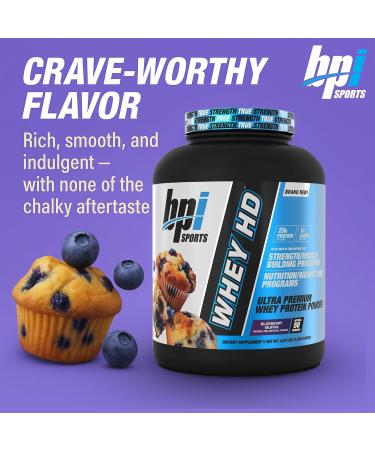 BPI Sports Whey HD Ultra Premium Protein Powder Isolate | Workout Whey Protein Powder for Men & Women for Muscle Gain | Milk Protein Concentrates | Blueberry Muffin 4.07 Pound Blueberry Muffin 4.07 Pound (Pack of 1) - Buy Online on GoSupps.com