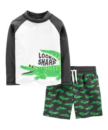 Simple Joys by Carter's Baby Boys' Swimsuit Trunk and Rashguard Set Rash Guard 6-9 Months Black Crocodile Print
