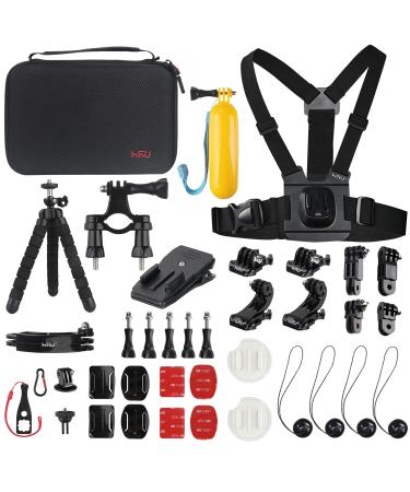HSU 40-in-1 Accessory Bundle Kit for GoPro Hero 11 10 9 8 7 6 5 4 3, Gopro Max, DJI OSMO Action, AKASO Campark SJCAM and Other Action Cameras