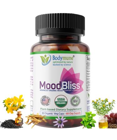 Organic MoodBliss | Supports a Calm Relaxed & Positive Mood* | with Ashwagandha St. John's Wort & Lemon Balm | USDA Organic USA-Made Non-GMO Gluten-Free - 60 cts. 60 Count (Pack of 1)
