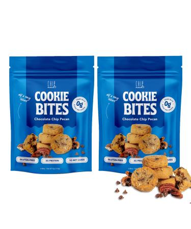 ChipMonk Keto Cookie Bites Delicious Low Carb Diabetic Friendly 1g Net Carb Gluten Free Sugar Free Keto Bites Sweetened with Allulose & Monk Fruit (Chocolate Chip Pecan 2 Pouches (16 Bites)) Chocolate Chip 2 Pack (1