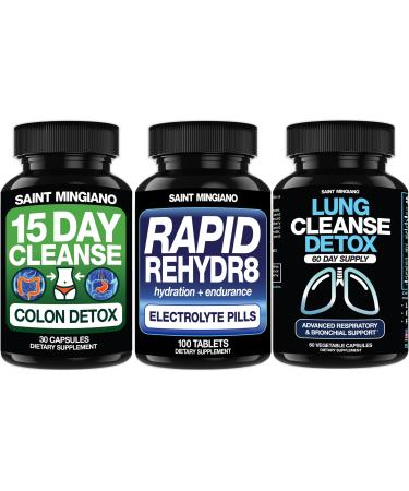 Saint Mingiano Colon Detox + Electrolytes + Lung Cleanse 3-in-1 Support for Digestion Hydration & Breathing