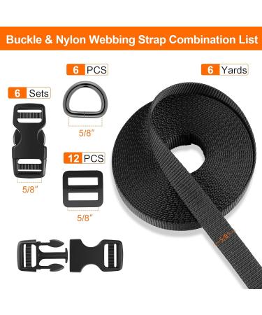Buckle Strap Set 58 - Nylon Webbing Straps with Plastic Buckles & Metal D Rings | 6 Yards, 12 PCS D Rings, 6 Pack - Buy Online on GoSupps.com