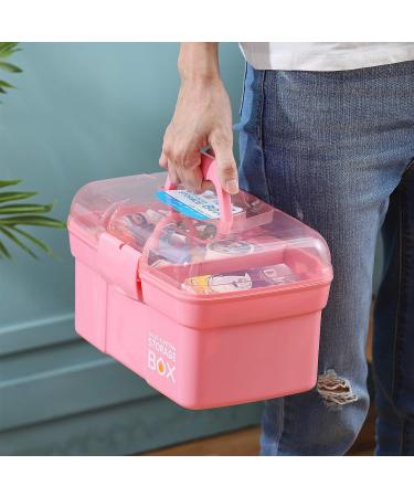 Kinsorcai 11'' Plastic Storage Box with Removable Tray - Pink | Multipurpose Organizer for Art, Craft, and Cosmetic - Buy Online on GoSupps.com