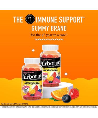 Airborne 750mg Vitamin C Gummies for Adults - Immune Support with Antioxidants Vit C & E - 2x63ct Assorted Fruit Flavor - Buy Online on GoSupps.com