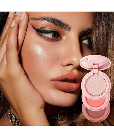 Highlighter Makeup Powder Palette | 3 in 1 Long Lasting Shimmer Eye Blush - Shimmer Contouring Sweatproof Long Lasting Shiny Look for Women Chaies - Buy Online on GoSupps.com