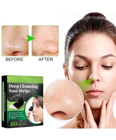80 Blackhead Remover Strips - Natural Bamboo Coal Nose Pore Cleansing & Acne Stick Effective Blackhead Treatment - Buy Online on GoSupps.com