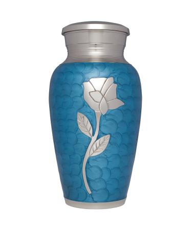 Blue Rose Funeral Urn by Liliane Memorials - Cremation Urn for Human Ashes - Hand Made in Brass - Suitable for Cemetery Burial or Niche - Large Size fits Remains of Adults up to 200 lbs- Perugia