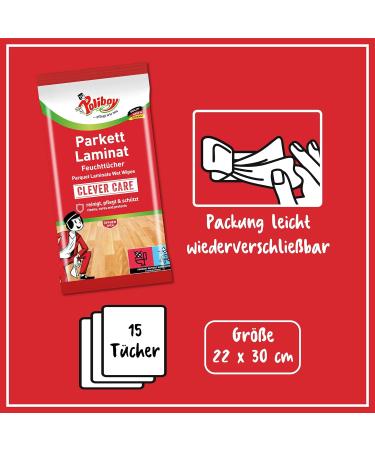 Poliboy Wet Wipes for Parquet & Laminate Floors - Quick Effective Cleaning - 15 Individually Packaged Towels - Made in Germany - Buy Online on GoSupps.com
