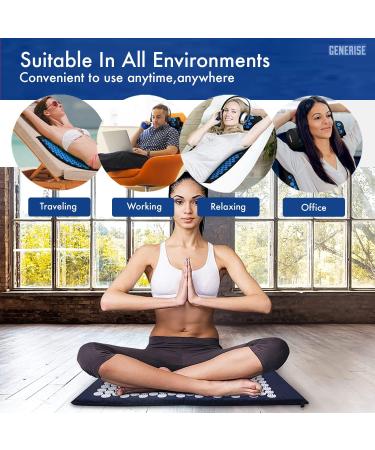 Acupressure Mat Generise Accupressure Body Mat and Pillow Set for Men & Women - Back Neck and Muscle Pain Relief - Includes Travel Bag with Adjustable Strap (Black with Blue Spikes) - Buy Online on GoSupps.com