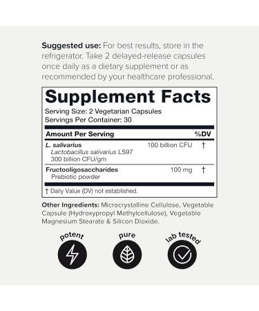 100 Billion CFU Lactobacillus Salivarius Probiotic - Highest Verified CFU Count - Third-Party Lab Tested for Potency - 60 Vegetarian Capsules - 30 Servings - TQ Verified 60 Count (Pack of 1) - Buy Online on GoSupps.com