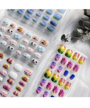 96 Pieces Colorful Girls Press-On Nail Art - Full Cover Short Fake Nails for Kids - Buy Online on GoSupps.com