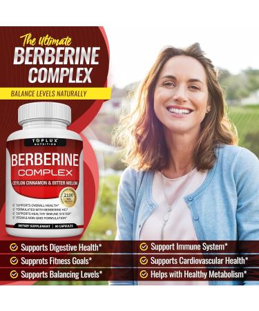 Toplux Berberine with Ceylon Cinnamon and Bitter Melon 2100mg - High Purity 97% HCL Berberine Supplement Supports Overall Health & Immune System Non-GMO Vegan 90 Capsules 90 Count (Pack of 1) - Buy Online on GoSupps.com