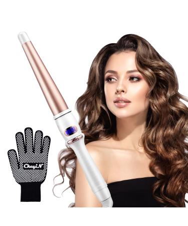 CkeyiN Hair Curling Wand 25-32MM Tapered Curling Iron Professional Ceramic Hair Curler Wand for Long&Short Hair Curling Tongs with Glove 80 230 Adjustable Automatic Shut-Down LCD Screen 24-31mmWhite