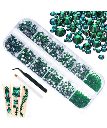 4200Stk green rhinestones emerald green round flatback stones Different SS6-SS20 to K9 glass green nail crystals jeweles nail art nail charms for nails face make-up craft diy 1hrz-green
