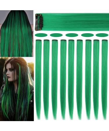 Rhyme 9PCS 21" Colored Clip in Hair Extensions Green Hair Extensions for Woman Girls Clip in Green Hair Clips Hair Extensions for Girls Party Highlights (Green) - Buy Online on GoSupps.com