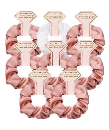 8pcs Satin Bridesmaid Proposal Gifts Hair Ties Hair Scrunchies Bachelorette Party Favors Satin Bridesmaid Gift for Wedding Parties (White & Rose gold)