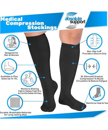 Buy ABSOLUTE SUPPORT Compression Socks for Men & Women - 15-20mmHg Knee High Medical Grade for Varicose Veins Circulation Edema | Black XX-Large - Fast International Shipping - Buy Online on GoSupps.com