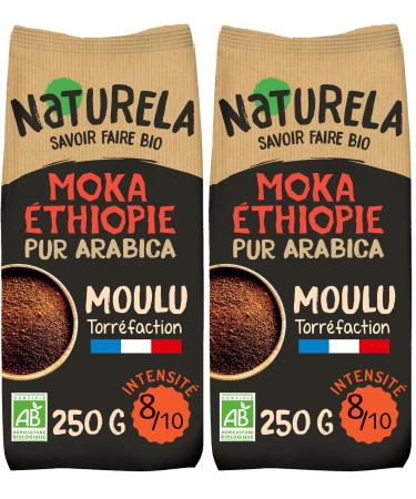 NATURELA - Caf Bio Moulu Moka Ethiopie - 100% Caf Arabica Bio - Torr faction Lente - Fabriqu en France - 250 g (Lot de 2) Arabica Bio - thiopie 250g