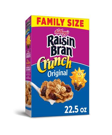 Kellogg's Raisin Bran Crunch Cold Breakfast Cereal, Fiber Cereal, Heart Healthy, Family Size, Original, 22.5oz Box (1 Box)