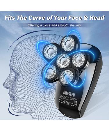 Bald Men's Head Shaver - JIMSTER 5 in 1 Grooming Kit, IPX7 Waterproof, Cordless Electric Rotary Shaver with LED Display & Nose Hair Trimmer - Type-C Charge (Black) - Buy Online on GoSupps.com