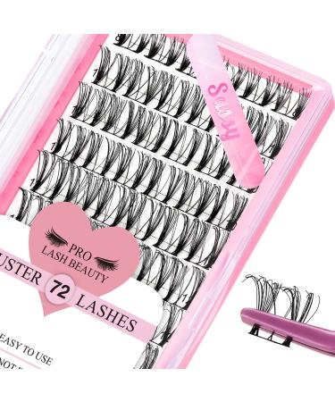 Lash Clusters 72 Pcs Individual Cluster Lashes DIY Lash Extension 10-16mm Eyelash Clusters Volume Wispy Lashes Super Thin Band Reusable Soft & Comfortable(Sassy D-8-16mix)