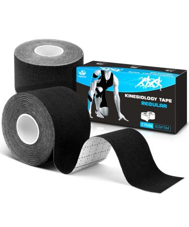 Anjocare kinesiology tape (uncut) elastic therapeutic sports bands for muscles and joints physio tape for shoulders ankles elbows and knees support (2 rolls 5m x 5cm) black uncut (black) - Buy Online on GoSupps.com