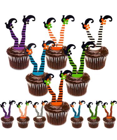 Whaline Halloween Cupcake Toppers Witch Boot Paper Cupcake Decorations for Cupcake Dish Decoration Party Supplies, 30 Pack