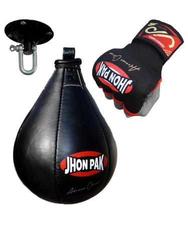 JP ADVANCE CHOICE Speed Bag Kit for Boxing Genuine Cowhide Leather,MMA Muay Thai Training Punching Dodge Striking Bag,Hanging Swivel Set with Pair of Boxing Gel Inner Gloves