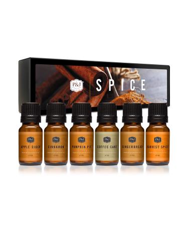 Spice Set of 6 Premium Grade Fragrance Oils - Cinnamon, Harvest Spice, Apple Cider, Coffee Cake, Gingerbread, Pumpkin Pie - 10ml