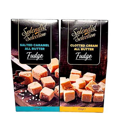 Splendid Selection Fudge Variety Pack Salted Caramel or Clotted Cream Fudge 150g each (Salted & Cream Pack of each)
