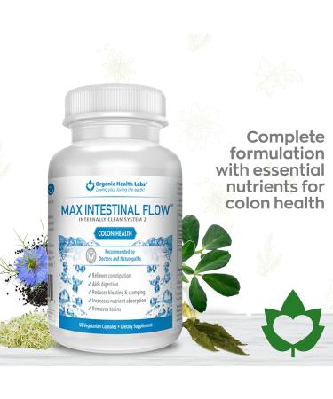 Organic Health Labs Max Intestinal Flow - Natural Colon Cleanse & Detox for Bowel Regulation | 60 Veggie Capsules - Buy Online on GoSupps.com