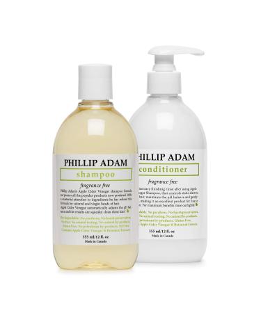 Phillip Adam Fragrance Free Shampoo and Conditioner Set with Apple Cider Vinegar - pH Balancing - Enhance Shine and Smoothness- 12 Ounce Each