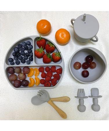 O'doe Baby Feeding Set | 17 Pc Baby Led Weaning Supplies for Toddlers | Suction Silicone Bowl, Self-Feeding Utensils, Fruit Feeder Cup, Bibs, Food Plate Kit with Lid (Grey V2) - Buy Online on GoSupps.com