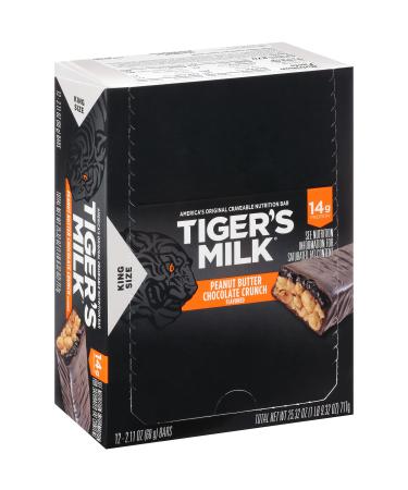 Tiger's Milk King Size Peanut Butter Chocolate Crunch Flavored Protein Bar, 60 g (Pack of 12) 60 Gram (Pack of 12)