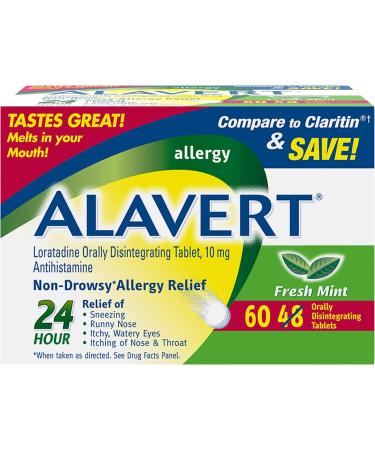 Alavert Allergy 24 Hour Relief Citrus Burst Flavor & Allergy 24 Hour Relief Fresh Mint Flavor Orally Disintegrating Allergy Tablets Non-drowsy Antihistamine Loratadine 10mg 60 Count - Buy Online on GoSupps.com