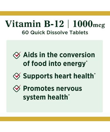 Natures Bounty Vitamin B12 1000mcg Quick Dissolve Supplement for Energy and Nervous System Health - 60 Tablets - Buy Online on GoSupps.com