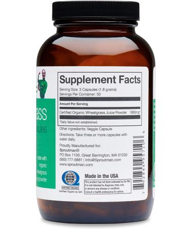 Organic Wheatgrass Juice Powder Capsules by Sproutman - 100% Pure Wheatgrass- Boosts Metabolism  Aids Digestion - High in Vitamins  Antioxidants  Chlorophyll  Enzymes  Minerals & Energy (150 Pills) - Buy Online on GoSupps.com