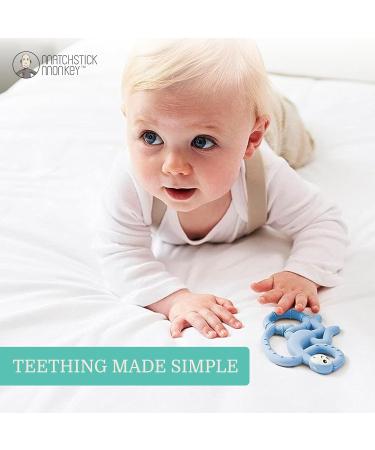 Matchstick Monkey Antimicrobial Silicone Teether - Easy to Grip BPA Free - Light Blue Mini Monkey Teether for 3 Months Old - Buy Online on GoSupps.com