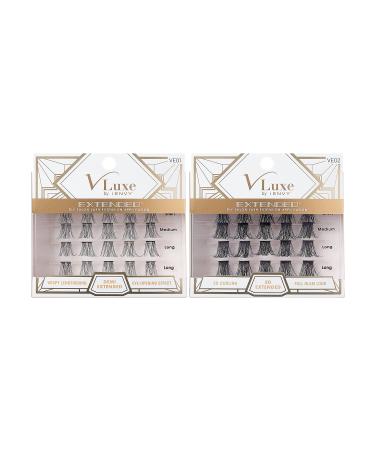 VLuxe by iEnvy Extended Collection: DIY Eyelash Extension Demi Extended & 3D Extended 2 PACK - Featherlight Synthetic Reusable Artificial Eyelashes Multipack Lash Clusters Demi Extended & 3D Extended Lash Set