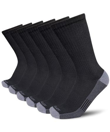 APTYID Men's Moisture Control Cushioned Crew Work Boot Socks (4/6 Pairs) 9-12 6 Pairs - Black