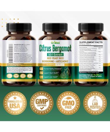 Citrus Bergamot 50:1 Extract 400mg with Red Yeast Rice, Garlic & Artichoke - 90 Count - Made in USA | Supports Healthy Cholesterol & Heart Health - Buy Online on GoSupps.com