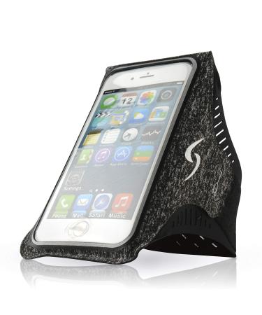 LIFE-SPORTS GEAR Vortex Running Armband Phone Holder - Water Resistant Comfortable Ventilated Velcro Cell Phone Arm Pouch with Clear Screen Access Fits All Phones for Running Hiking Jogging Grey / Black