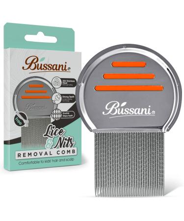 Bussani Lice Comb Removal | Effective for Nit Eggs or Dandruff | Won't Rust | No Pulling Hair | Best for Long Short Thick Thin Fine Dry Afro Wet Hair | Premium 304 Stainless Steel | W/ Cleaning Brush