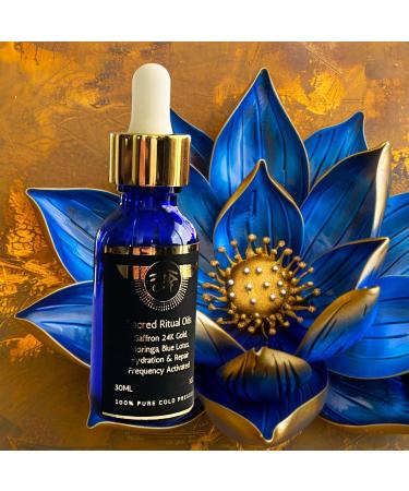 60ML Ultra Potency Blue Lotus 300X Extract | Moringa Saffron Gold Flakes for Sleep & Skin Glow | 100% Cold-Pressed for Meditation & Relaxation - Buy Online on GoSupps.com