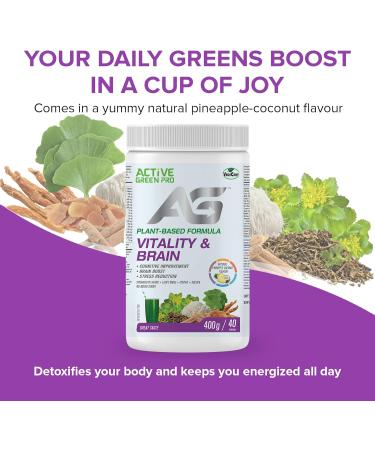 Active Green Pro - Vitality & Brain Powder Blend of Synergistic Herbs Lion's Mane Ginkgo and Vegetables Plant-Based Formula No Fillers No Sugar Added - 40 Servings - Buy Online on GoSupps.com