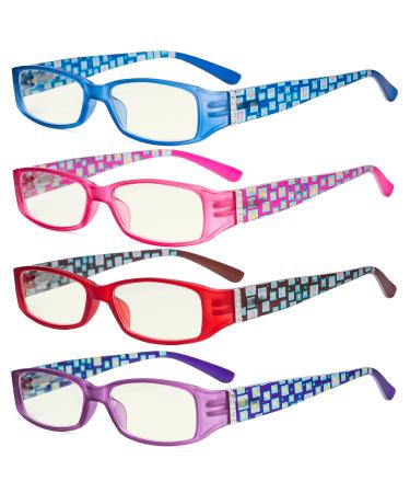 Eyekepper 4 Pack Blue Light Filter Readers with Pattern Arms and Crystals Computer Reading Glasses +2.00 +2.00 Blue Light Blocking-b40-4 Pairs